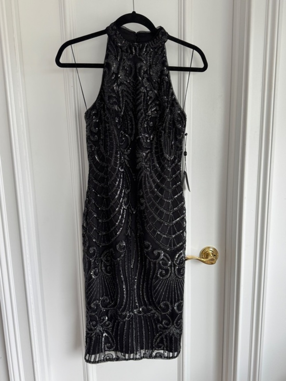 Stunning Adrianna Papell Black Beaded Halter Short Dress - 4